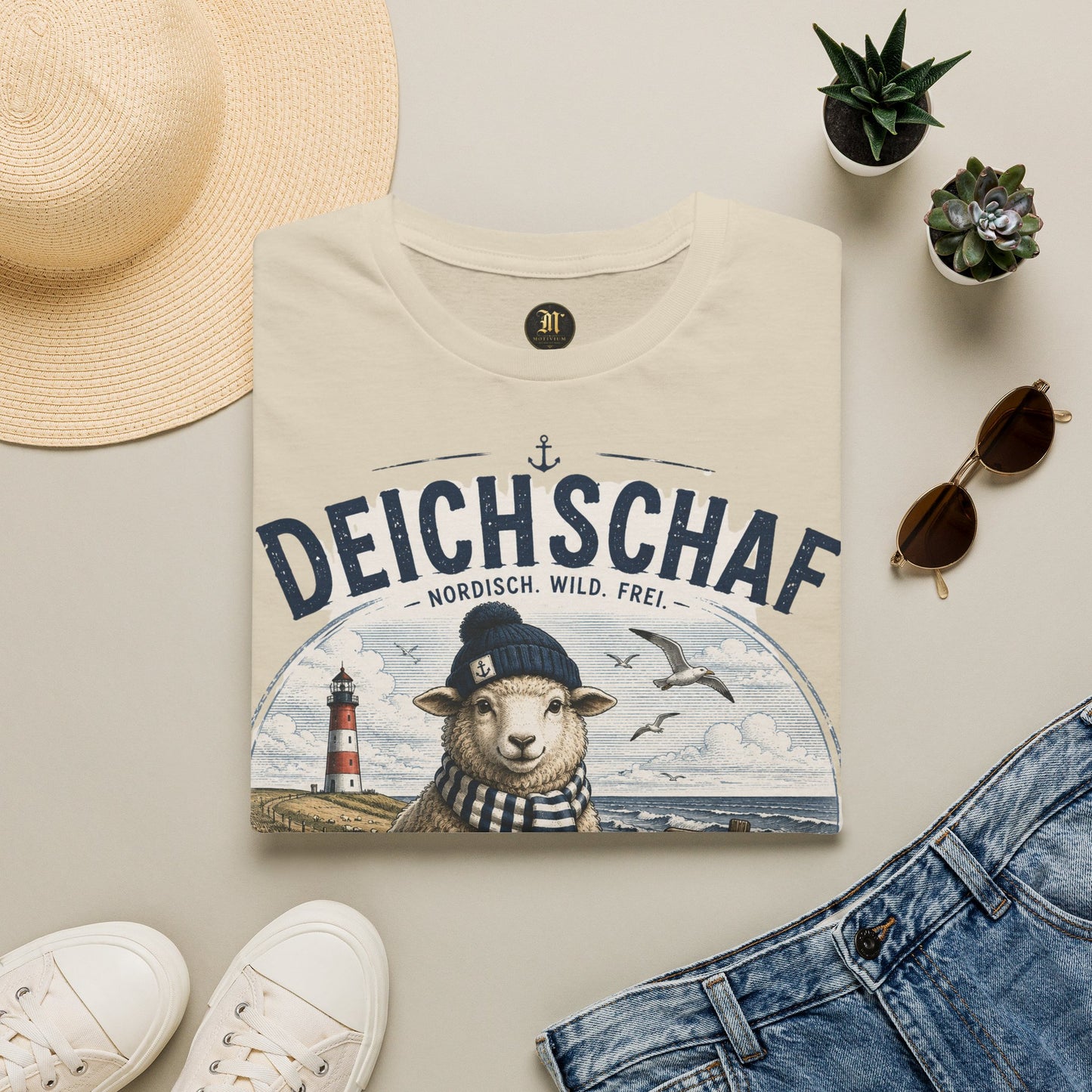 Deichschaf T-Shirt – Nordisch. Wild. Frei. | Maritimes Schaf für Nordsee- & Ostseefans