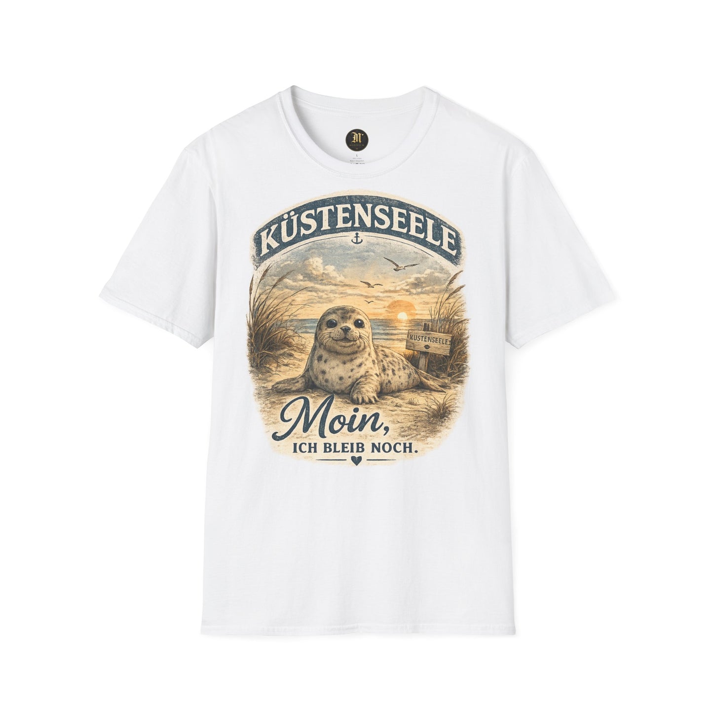 Küstenseele Moin, ich bleib noch – Robben T-Shirt | Maritimes Vintage Shirt | Nordsee & Ostsee Unisex T-Shirt für Meerliebhaber