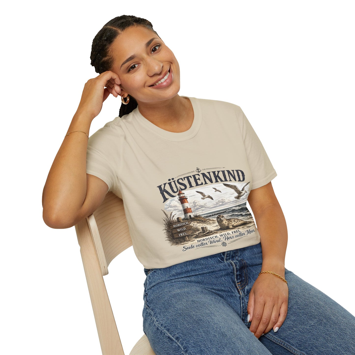 🌊 Küstenkind – Nordisch. Wild. Frei. | Vintage Nordsee T-Shirt mit Robbe & Leuchtturm
