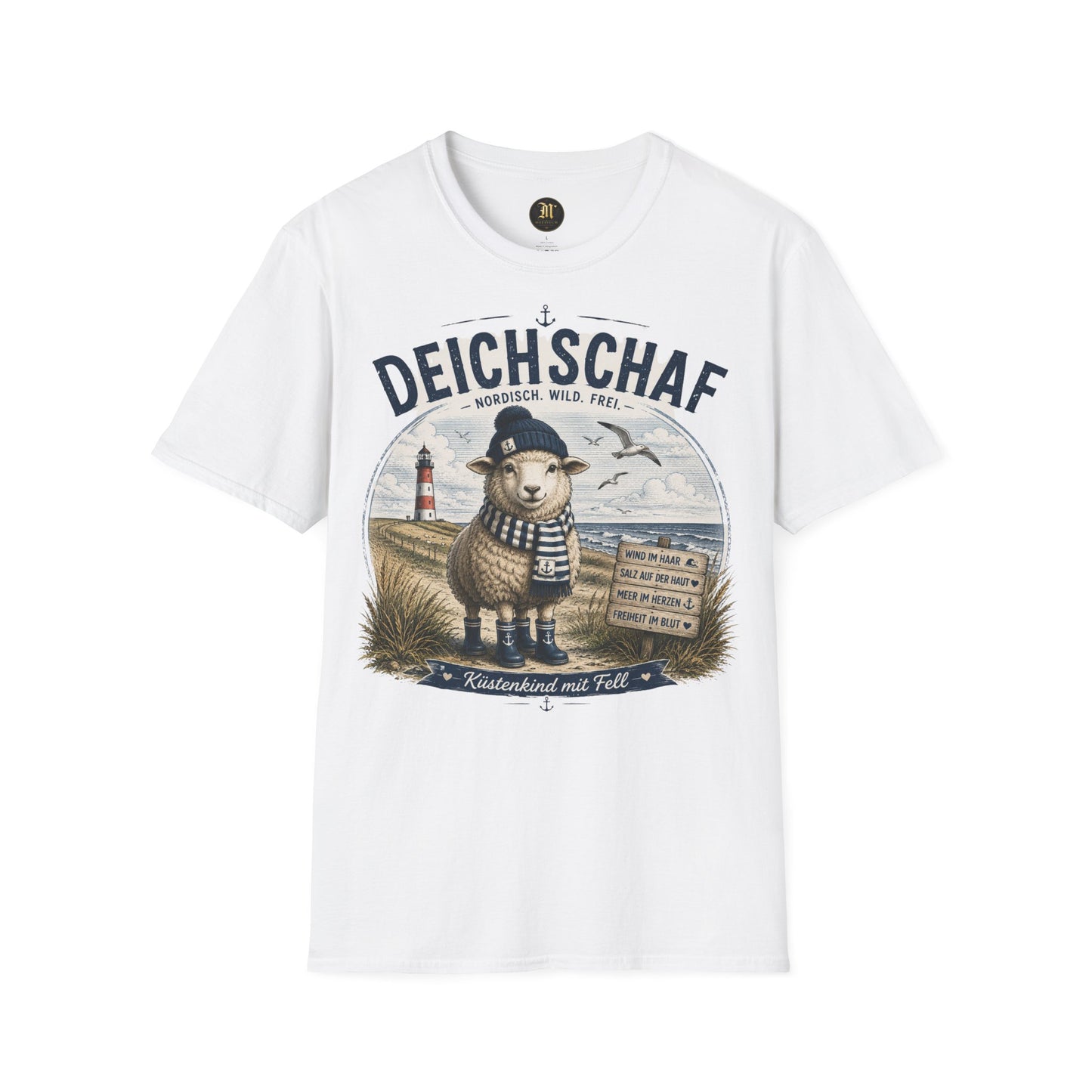 Deichschaf T-Shirt – Nordisch. Wild. Frei. | Maritimes Schaf für Nordsee- & Ostseefans