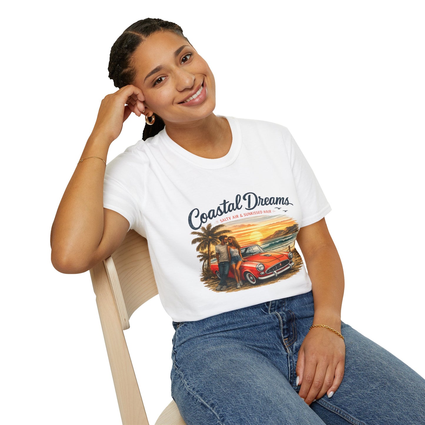 Coastal Dreams T-Shirt – Salty Air & Sunkissed Hair | Vintage Strand Oldtimer Paar Design | Sommer Shirt