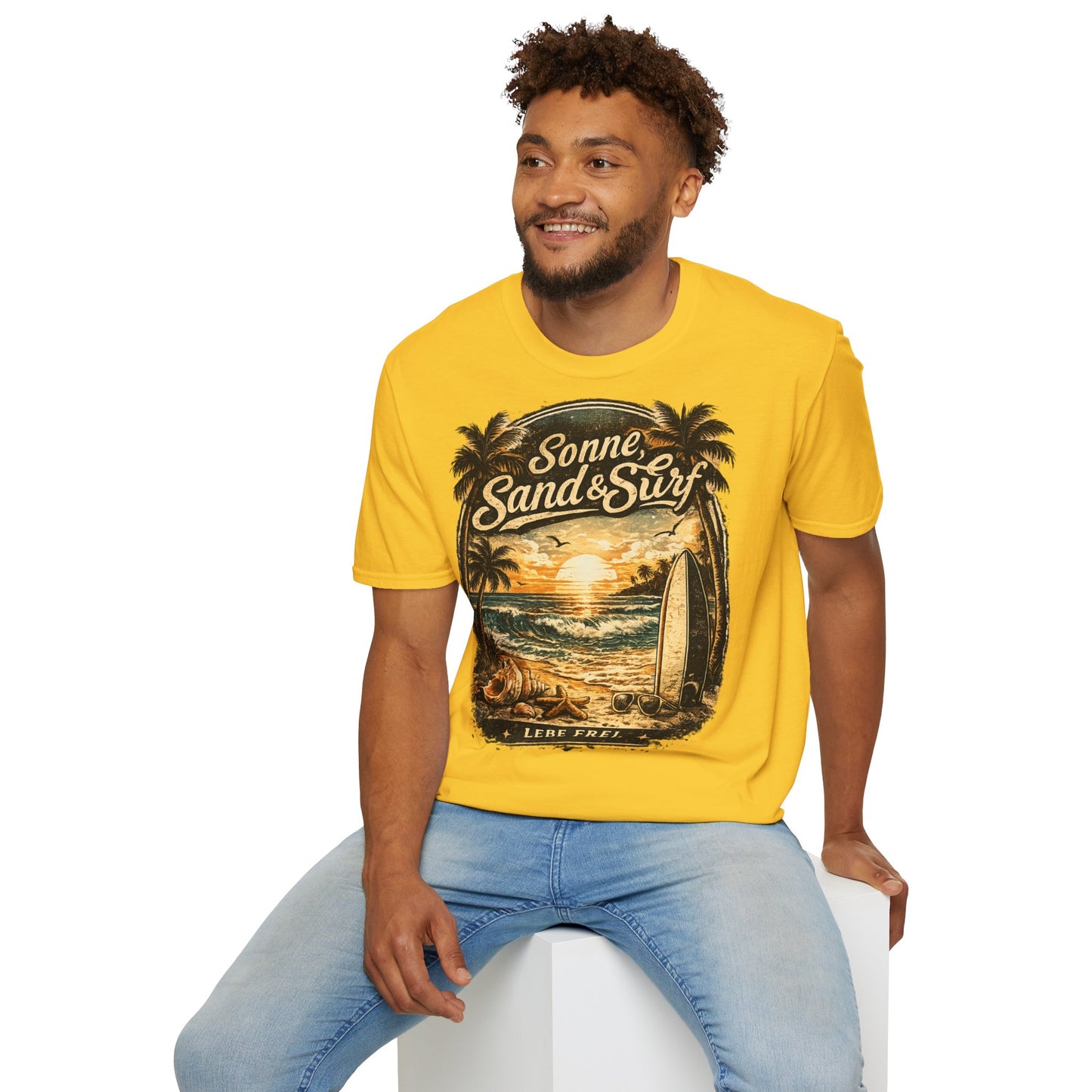 🌴 Sonne, Sand & Surf T-Shirt – Lebe Frei | Vintage Beach Lifestyle Design