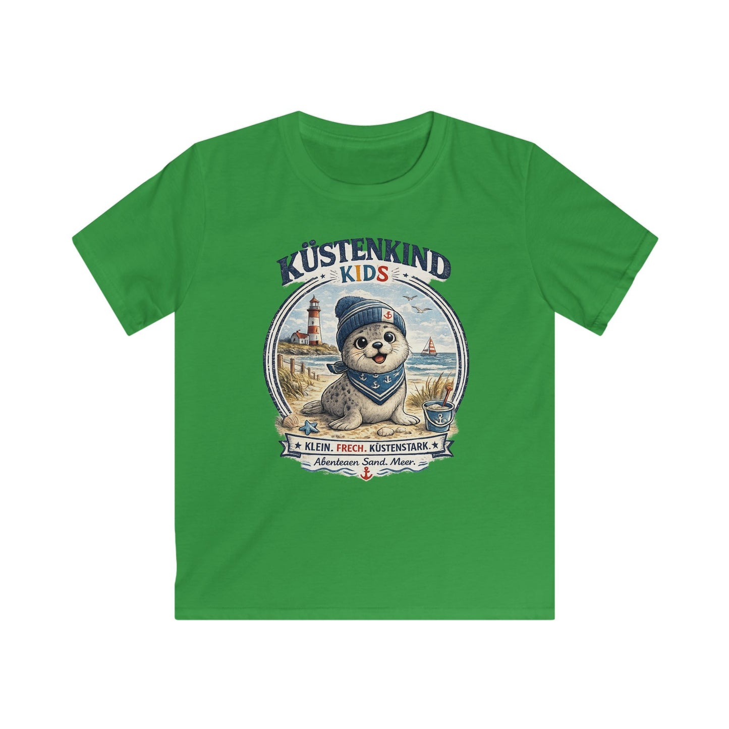 Küstenkind Kids Robbe Shirt – Klein Frech Küstenstark – Süßes Kinder T-Shirt mit Robbe & Leuchtturm – Nordsee Ostsee Kinder Shirt