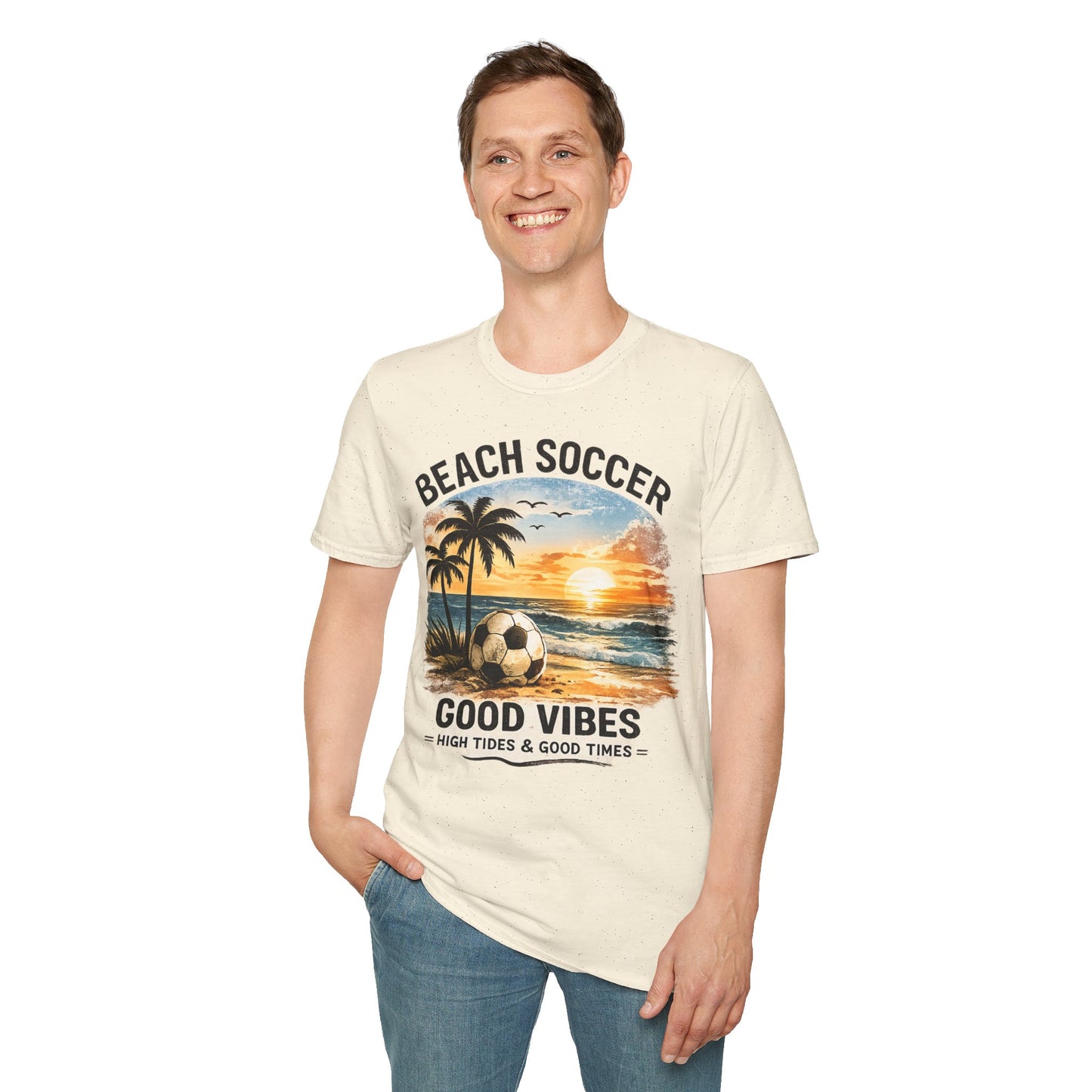 Beach Soccer – Good Vibes T-Shirt | Strandfußball & Sommer Feeling | High Tides & Good Times