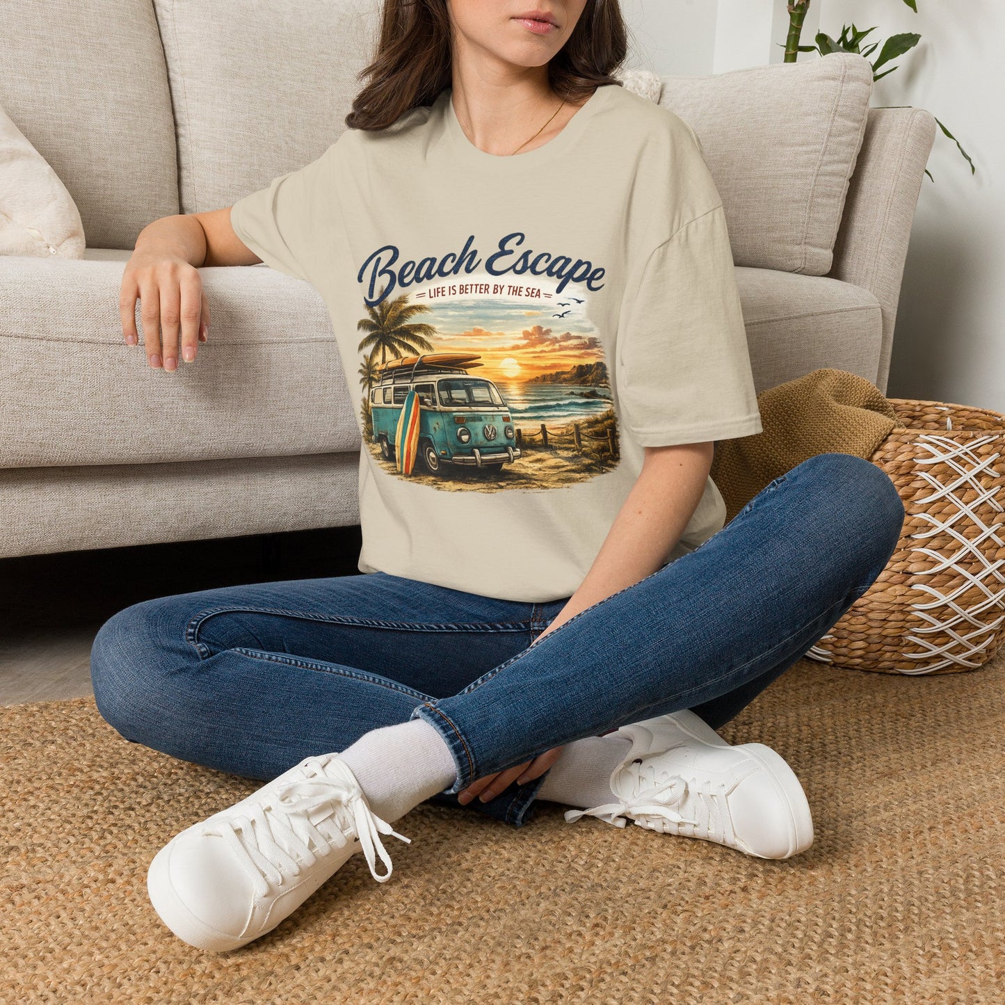 Beach Escape – Life Is Better By The Sea T-Shirt | Vintage Surf Van Beach Shirt | Summer Roadtrip Tee