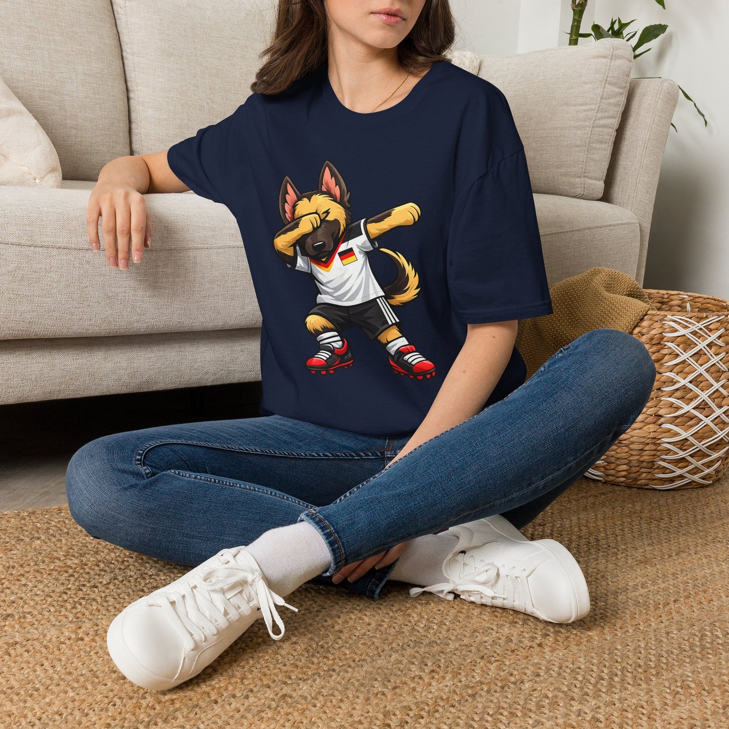 Deutschland Fußball Fan Hund T-Shirt – Front & Back Print Schäferhund Dabbing Fan-Shirt