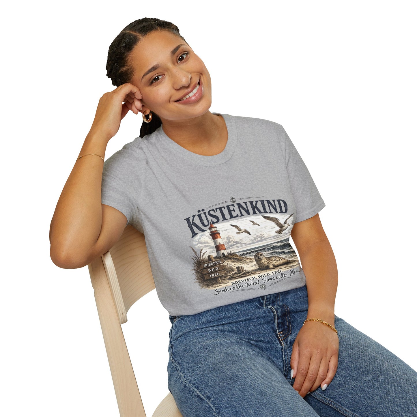 🌊 Küstenkind – Nordisch. Wild. Frei. | Vintage Nordsee T-Shirt mit Robbe & Leuchtturm
