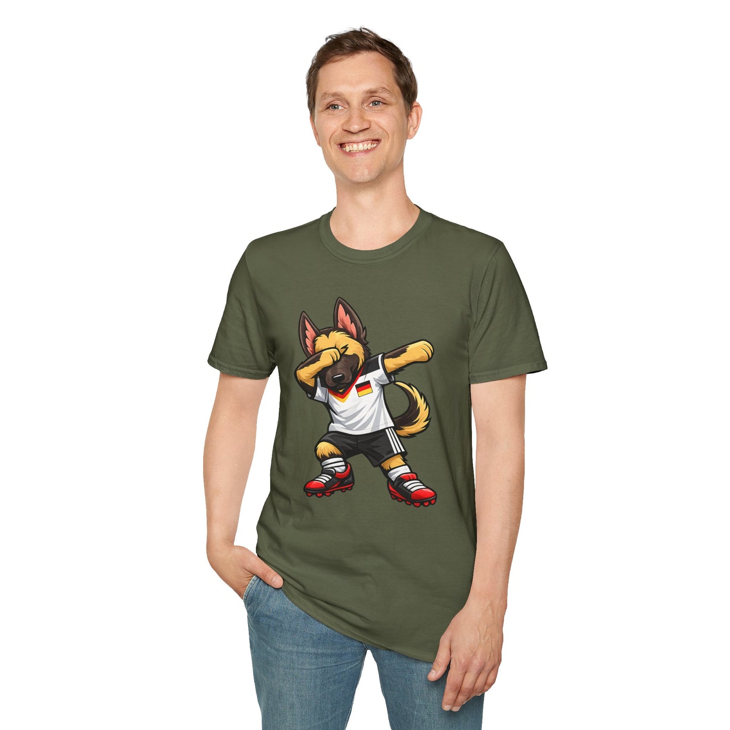 Deutschland Fußball Fan Hund T-Shirt – Front & Back Print Schäferhund Dabbing Fan-Shirt
