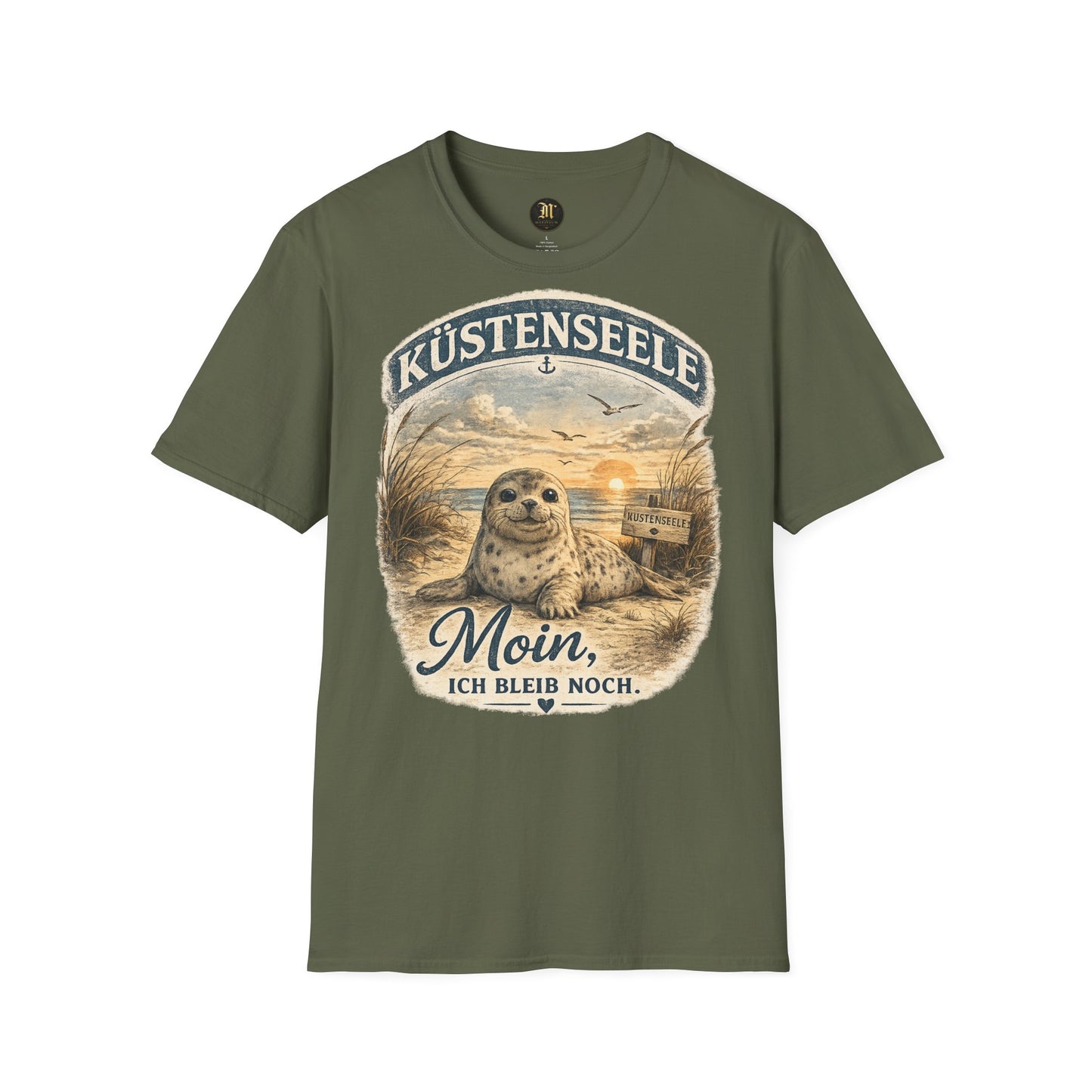 Küstenseele Moin, ich bleib noch – Robben T-Shirt | Maritimes Vintage Shirt | Nordsee & Ostsee Unisex T-Shirt für Meerliebhaber