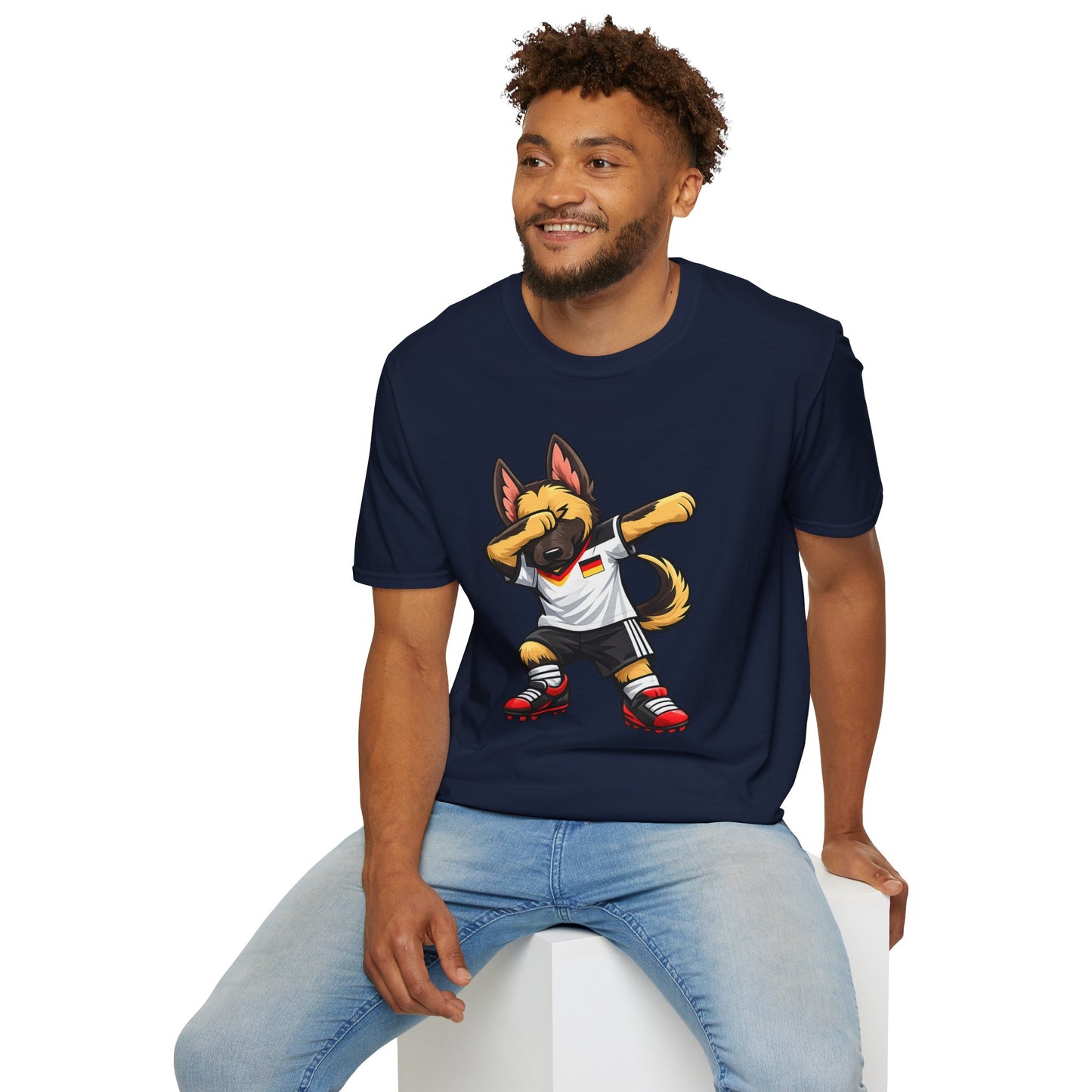 Deutschland Fußball Fan Hund T-Shirt – Front & Back Print Schäferhund Dabbing Fan-Shirt