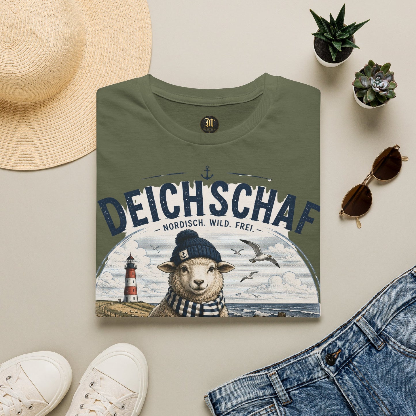 Deichschaf T-Shirt – Nordisch. Wild. Frei. | Maritimes Schaf für Nordsee- & Ostseefans