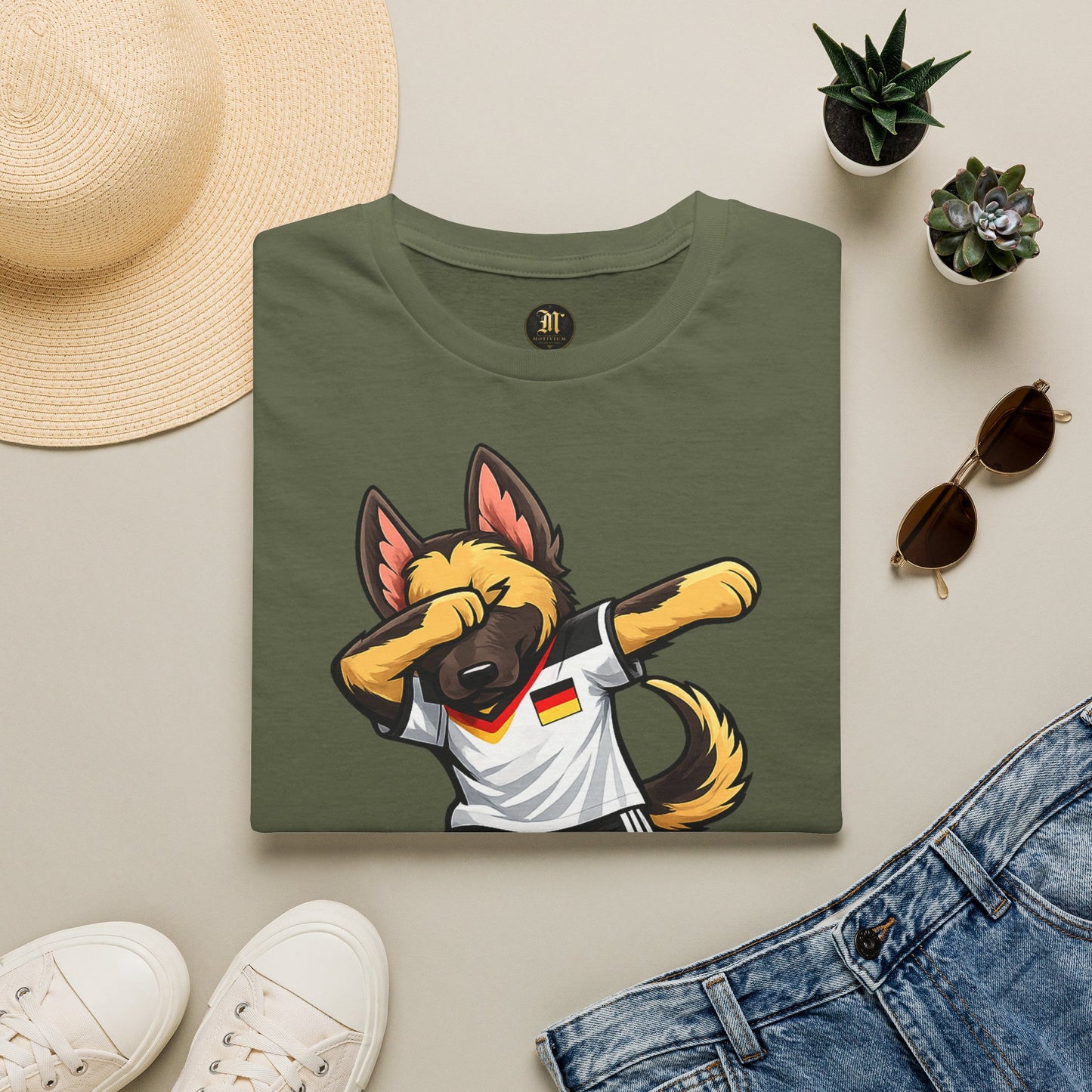 Deutschland Fußball Fan Hund T-Shirt – Dabbing Schäferhund im Deutschland Trikot