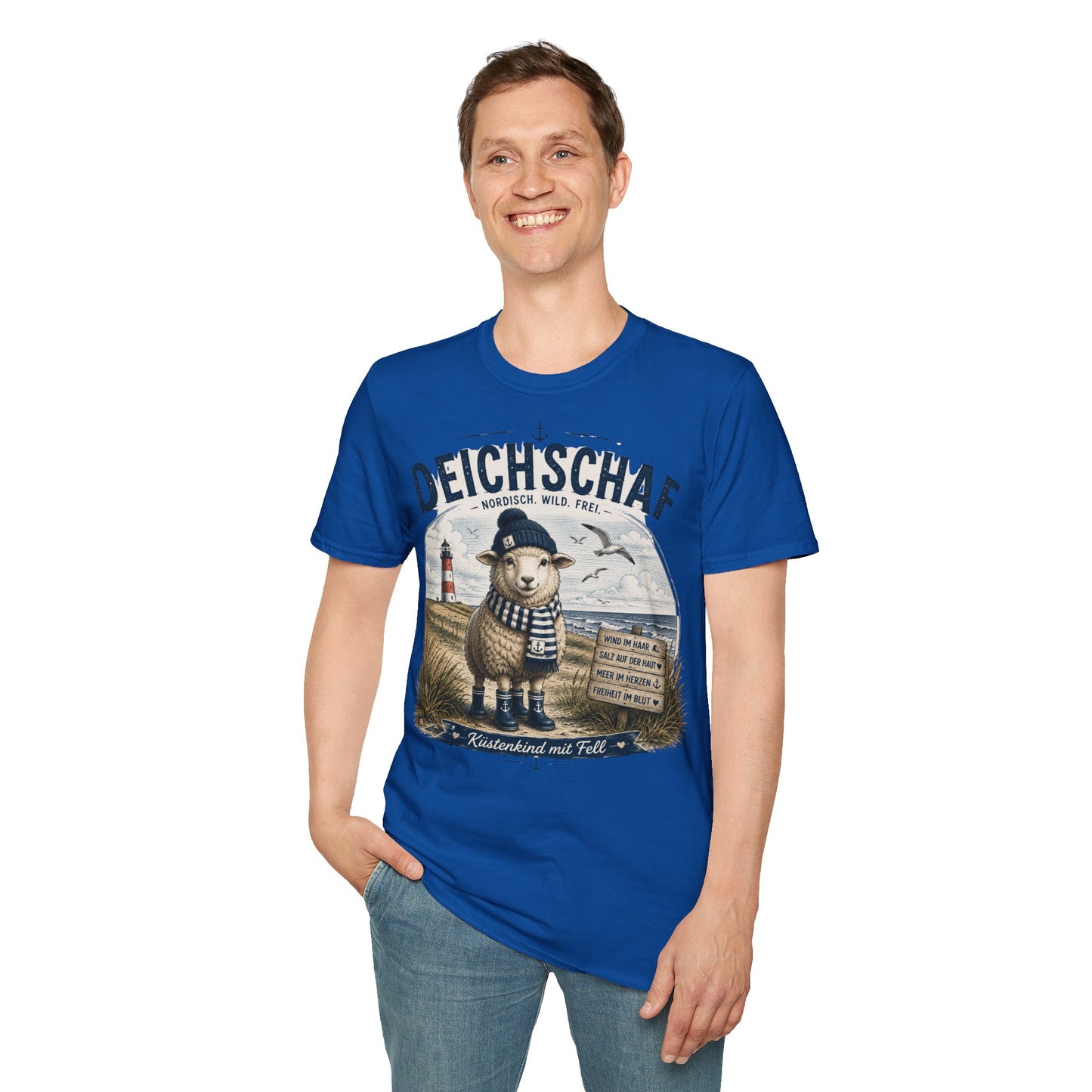 Deichschaf T-Shirt – Nordisch. Wild. Frei. | Maritimes Schaf für Nordsee- & Ostseefans
