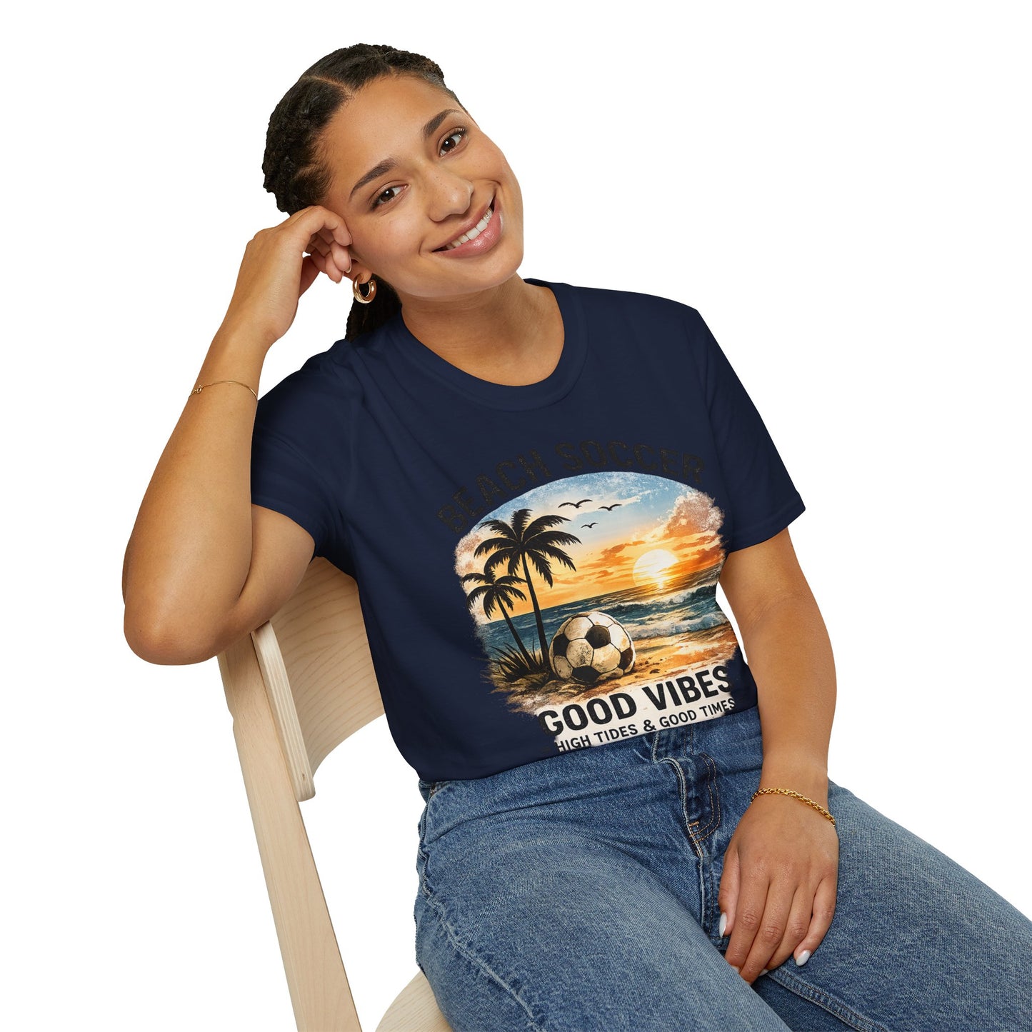 Beach Soccer – Good Vibes T-Shirt | Strandfußball & Sommer Feeling | High Tides & Good Times