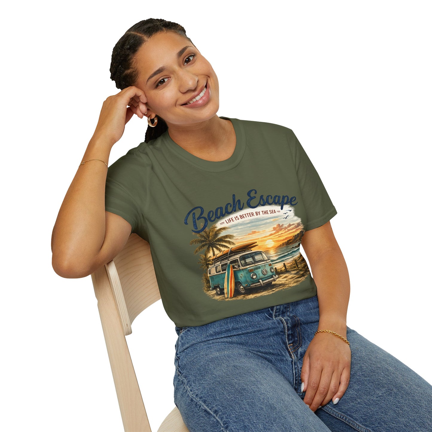 Beach Escape – Life Is Better By The Sea T-Shirt | Vintage Surf Van Beach Shirt | Summer Roadtrip Tee