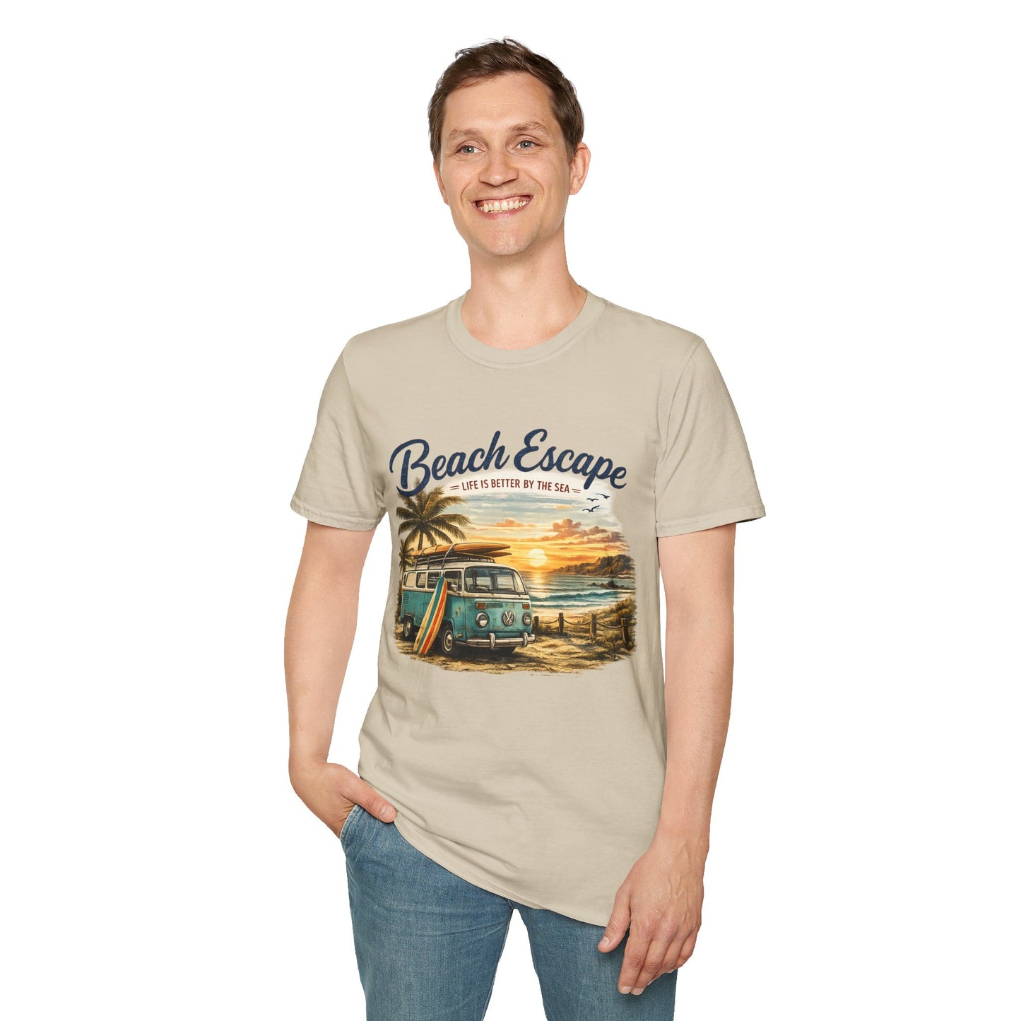 Beach Escape – Life Is Better By The Sea T-Shirt | Vintage Surf Van Beach Shirt | Summer Roadtrip Tee