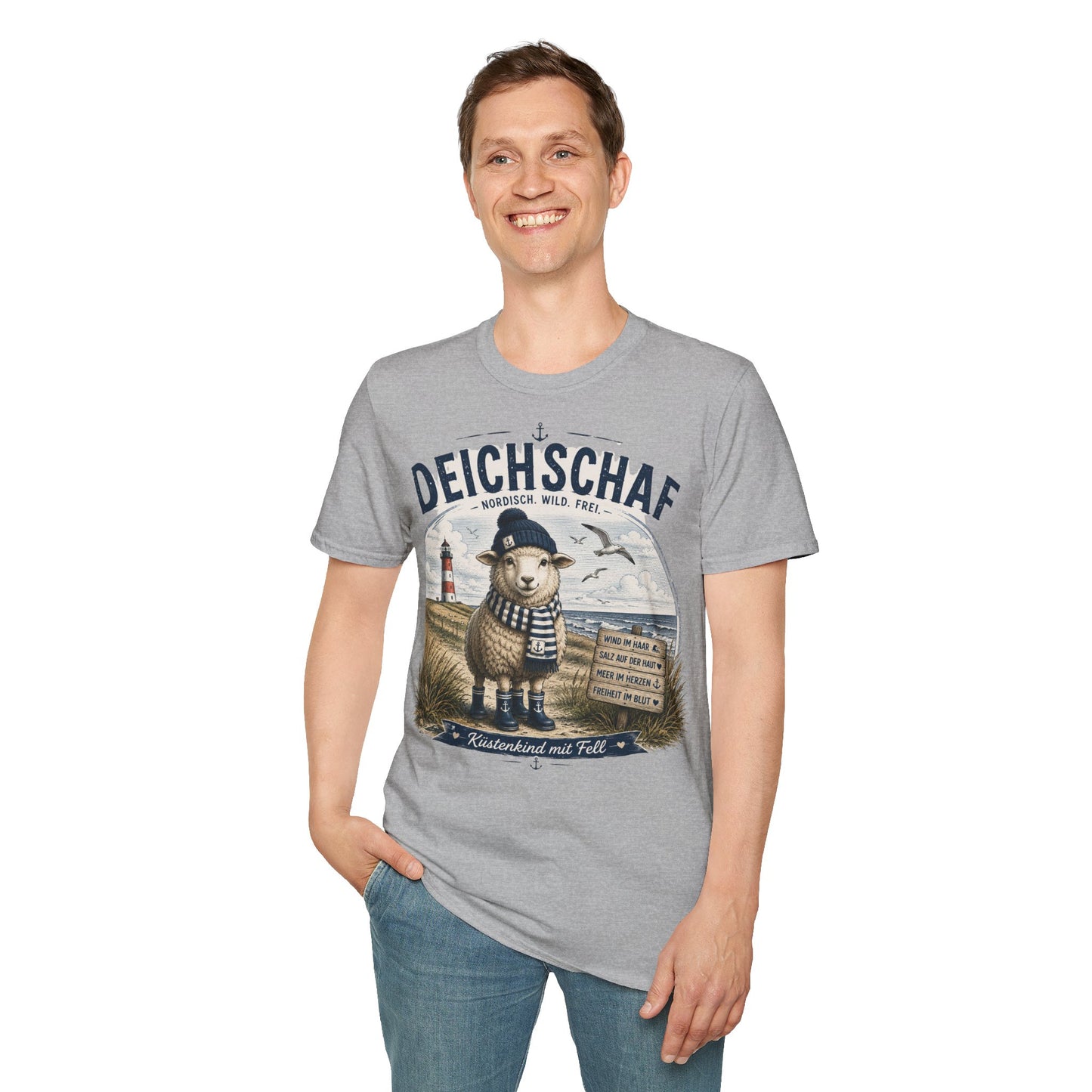 Deichschaf T-Shirt – Nordisch. Wild. Frei. | Maritimes Schaf für Nordsee- & Ostseefans