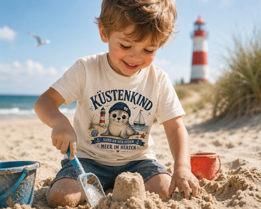 🦭 Küstenkind Kinder T-Shirt – Niedliche Robbe am Meer | Sand an den Füßen, Meer im Herzen