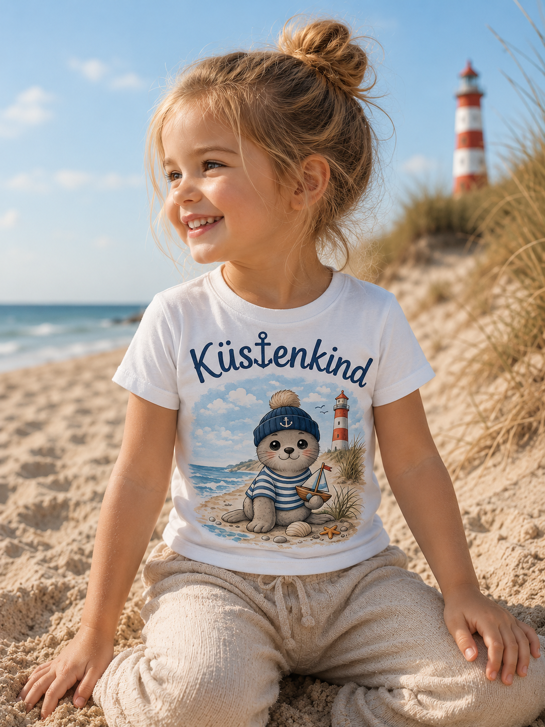 Küstenkind Kinder Shirt mit Robbe – Nordisch Wild Frei – Maritimes Kinder T-Shirt für Nordsee & Ostsee Fans