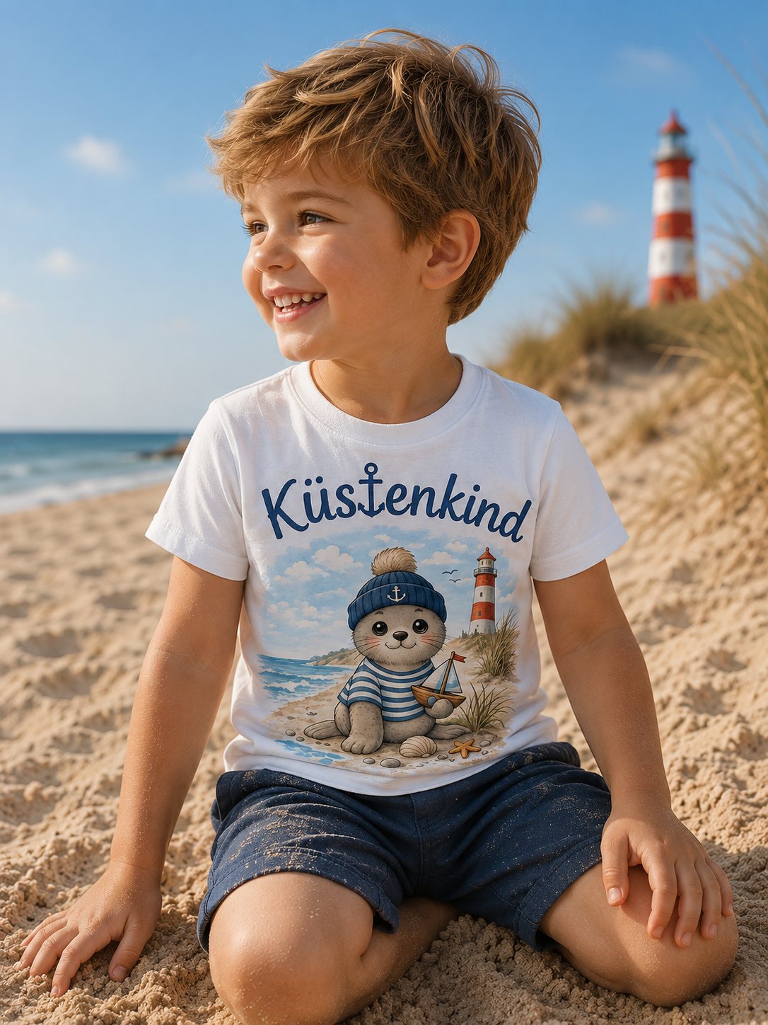 Küstenkind Kinder Shirt mit Robbe – Nordisch Wild Frei – Maritimes Kinder T-Shirt für Nordsee & Ostsee Fans