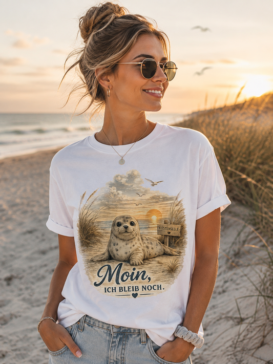 Küstenseele Moin, ich bleib noch – Robben T-Shirt | Maritimes Vintage Shirt | Nordsee & Ostsee Unisex T-Shirt für Meerliebhaber