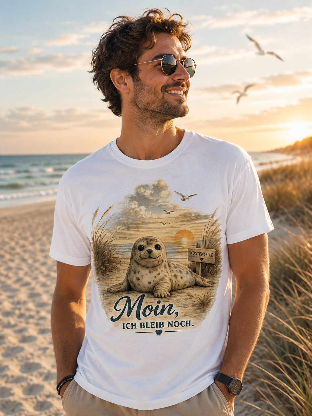 Küstenseele Moin, ich bleib noch – Robben T-Shirt | Maritimes Vintage Shirt | Nordsee & Ostsee Unisex T-Shirt für Meerliebhaber