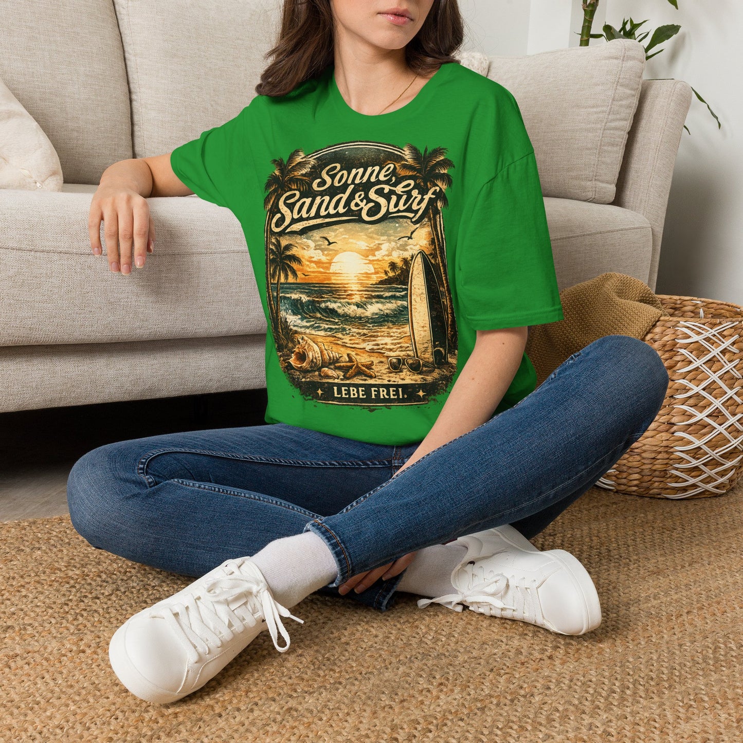🌴 Sonne, Sand & Surf T-Shirt – Lebe Frei | Vintage Beach Lifestyle Design