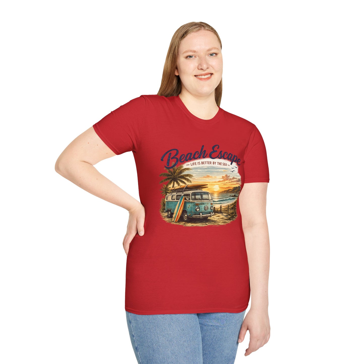 Beach Escape – Life Is Better By The Sea T-Shirt | Vintage Surf Van Beach Shirt | Summer Roadtrip Tee