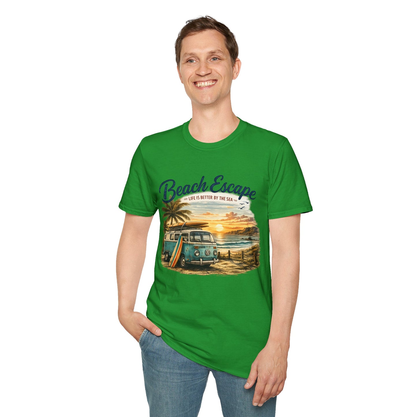 Beach Escape – Life Is Better By The Sea T-Shirt | Vintage Surf Van Beach Shirt | Summer Roadtrip Tee