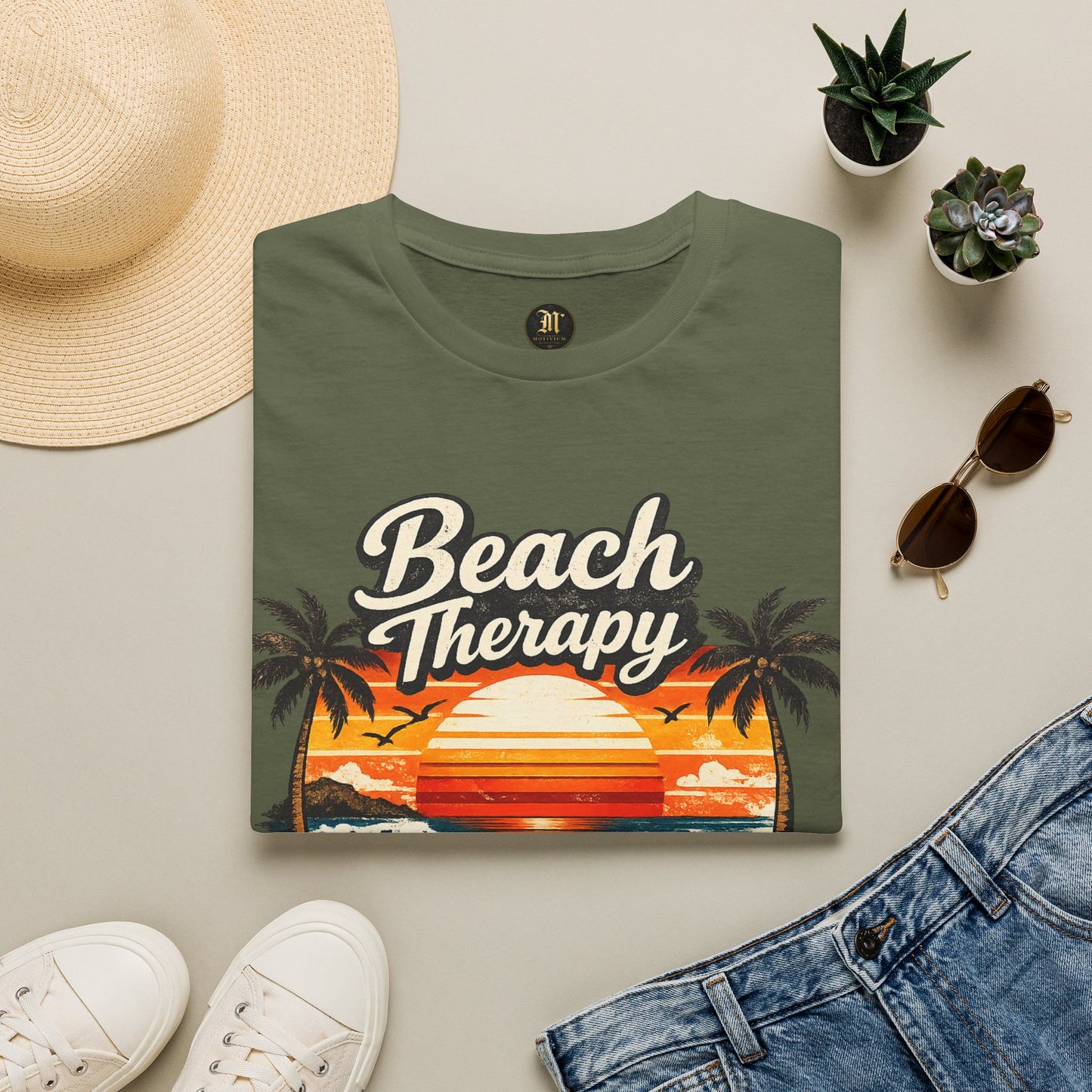 Beach Therapy Vintage Sunset T-Shirt – Ocean Air Salty Hair No Worries Summer Beach Shirt