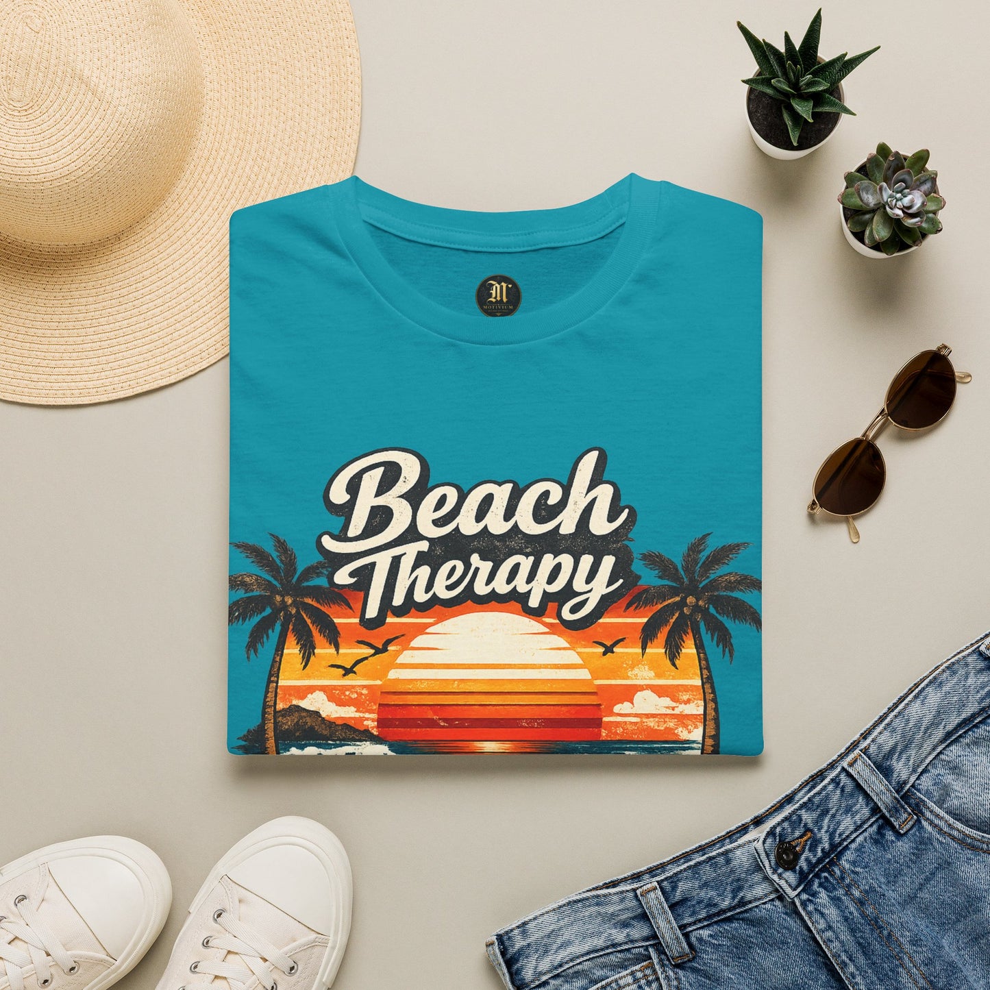 Beach Therapy Vintage Sunset T-Shirt – Ocean Air Salty Hair No Worries Summer Beach Shirt