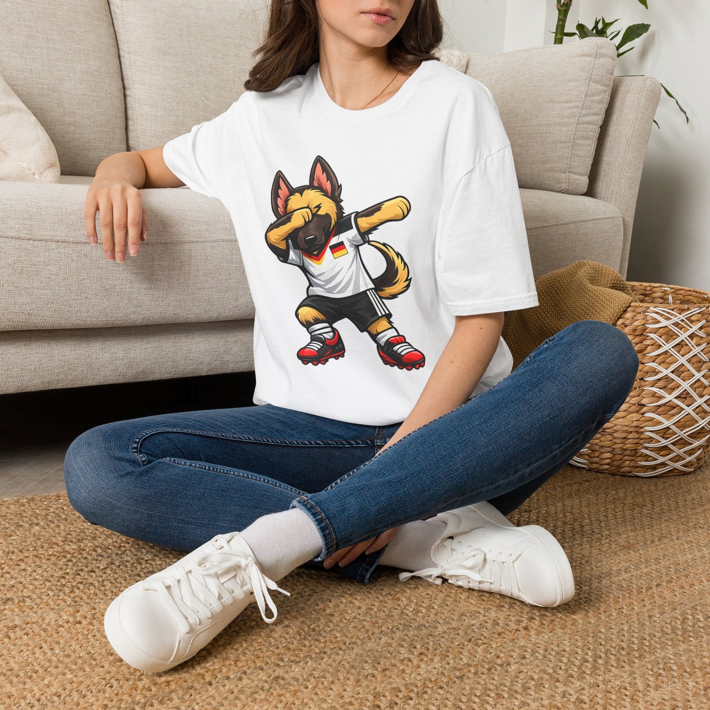 Deutschland Fußball Fan Hund T-Shirt – Front & Back Print Schäferhund Dabbing Fan-Shirt