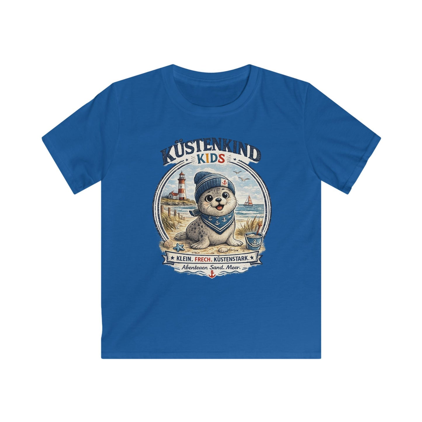Küstenkind Kids Robbe Shirt – Klein Frech Küstenstark – Süßes Kinder T-Shirt mit Robbe & Leuchtturm – Nordsee Ostsee Kinder Shirt