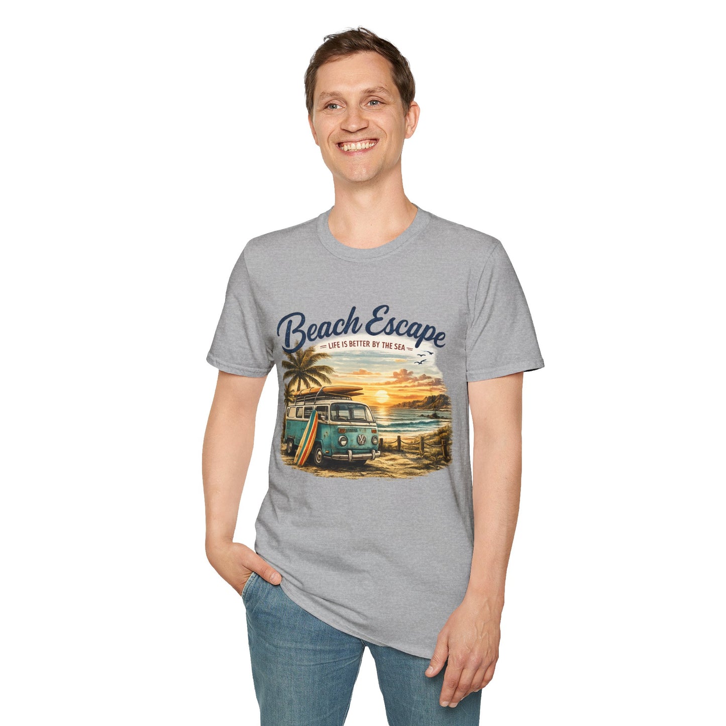 Beach Escape – Life Is Better By The Sea T-Shirt | Vintage Surf Van Beach Shirt | Summer Roadtrip Tee