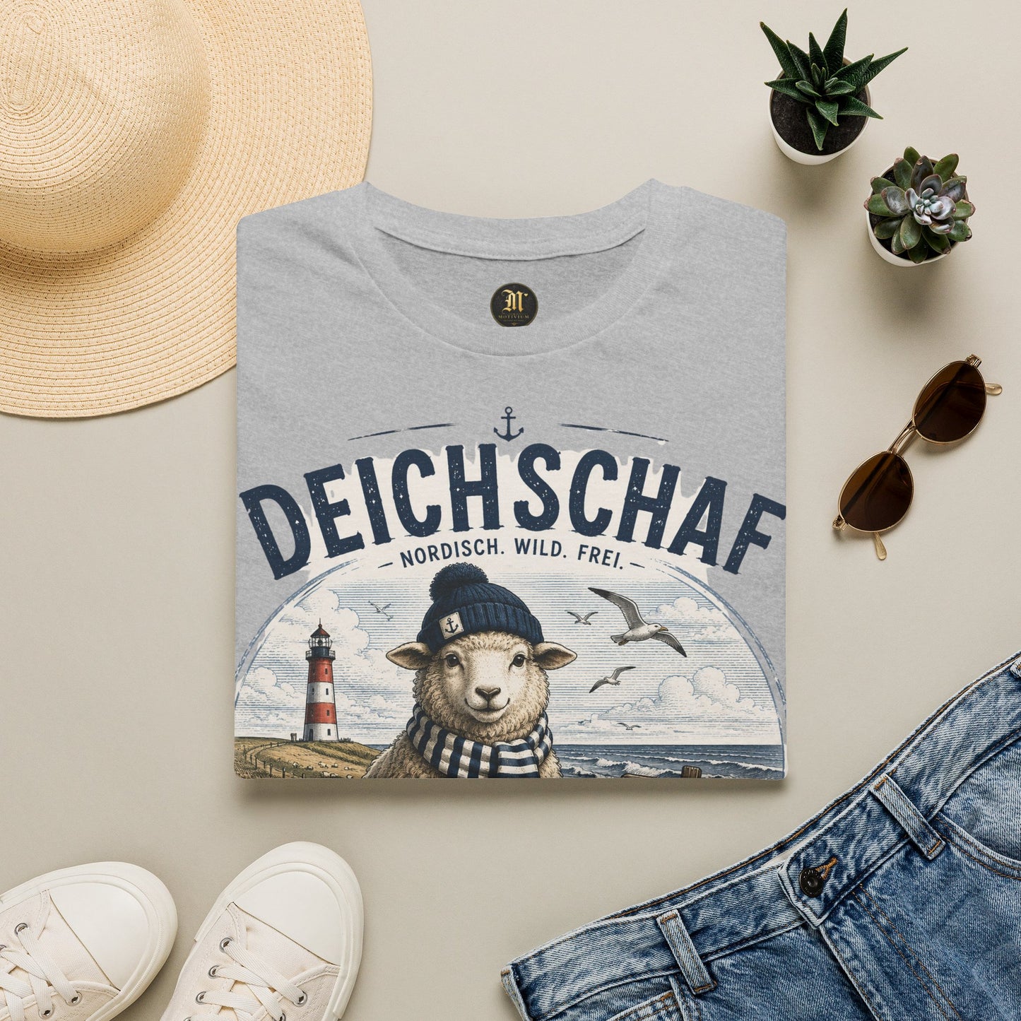 Deichschaf T-Shirt – Nordisch. Wild. Frei. | Maritimes Schaf für Nordsee- & Ostseefans