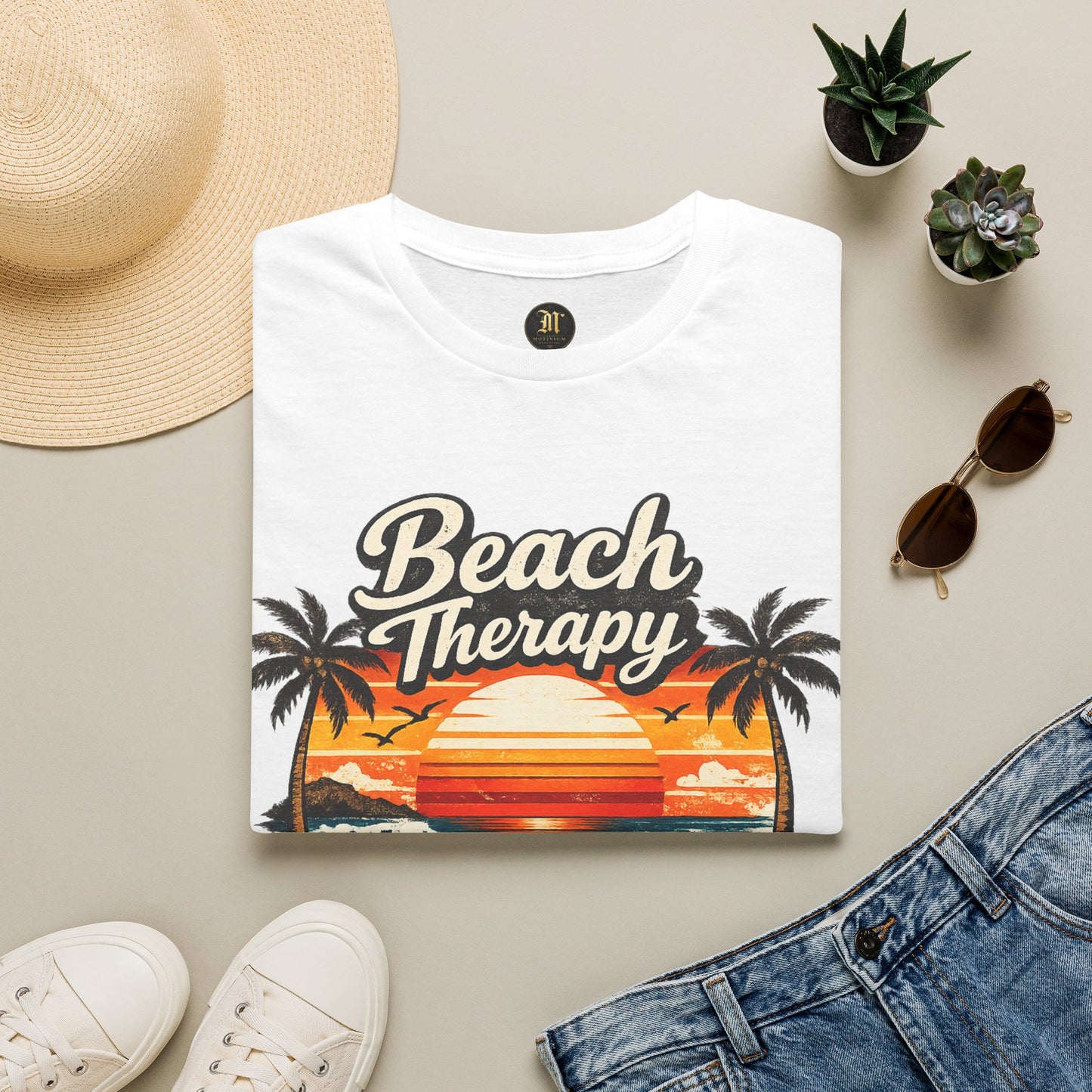 Beach Therapy Vintage Sunset T-Shirt – Ocean Air Salty Hair No Worries Summer Beach Shirt
