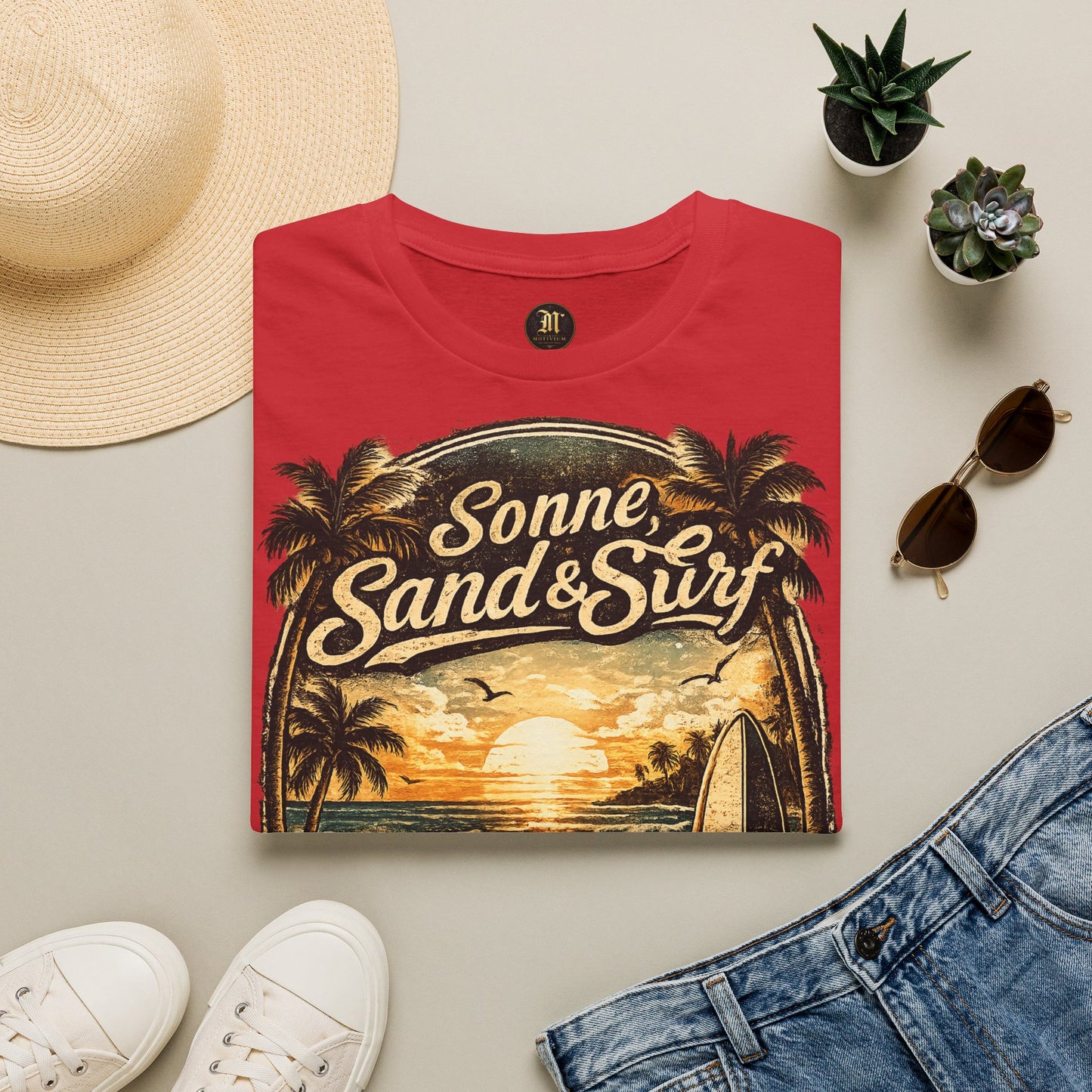 🌴 Sonne, Sand & Surf T-Shirt – Lebe Frei | Vintage Beach Lifestyle Design