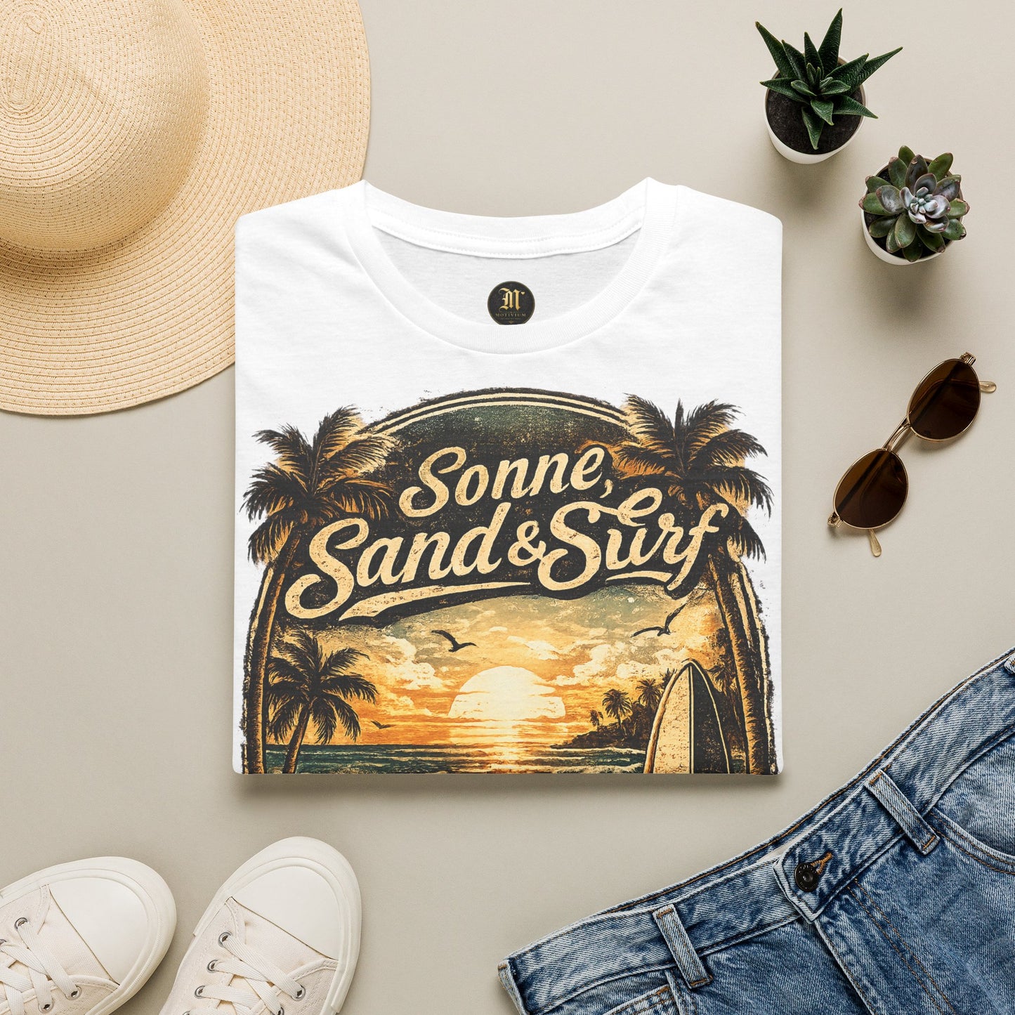 🌴 Sonne, Sand & Surf T-Shirt – Lebe Frei | Vintage Beach Lifestyle Design