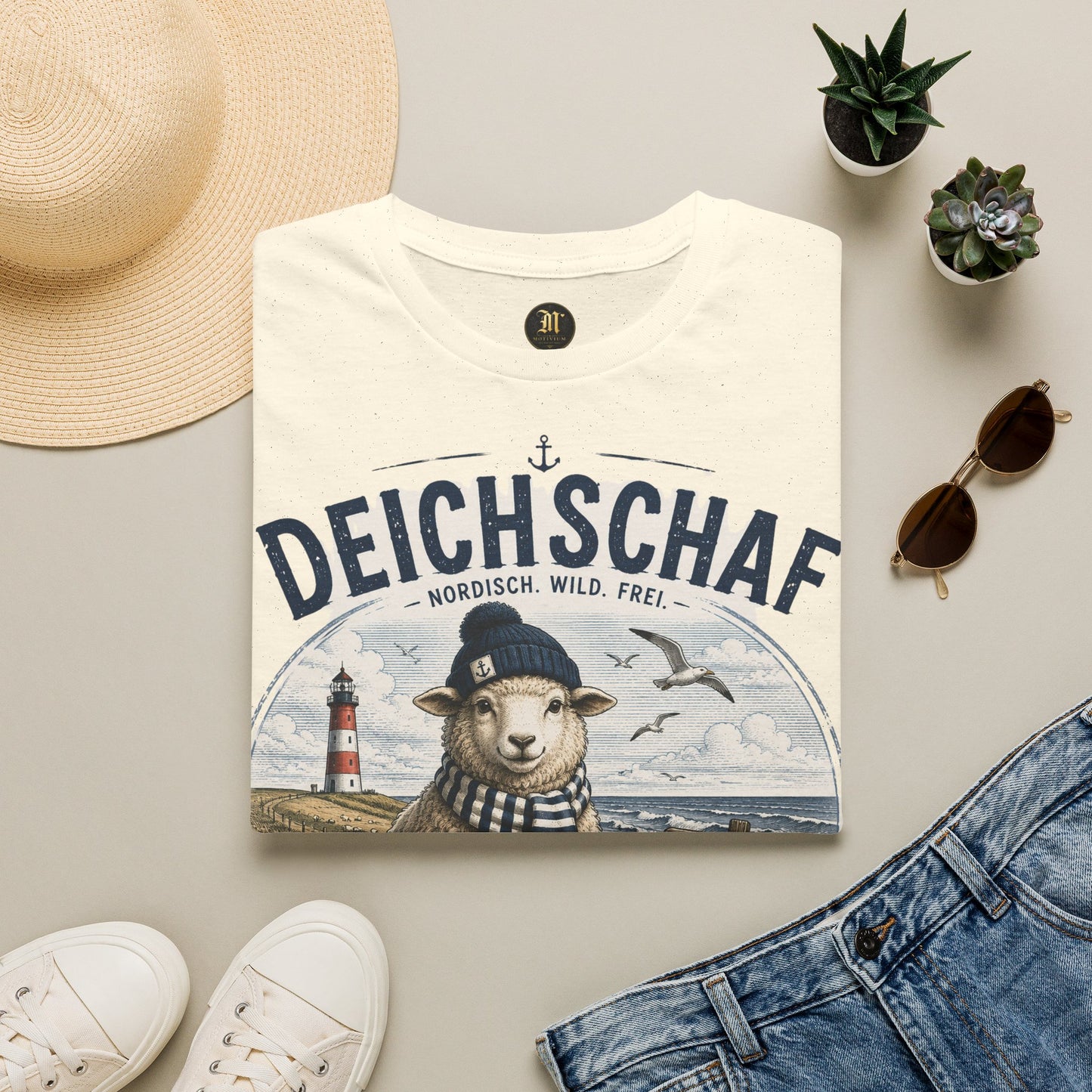 Deichschaf T-Shirt – Nordisch. Wild. Frei. | Maritimes Schaf für Nordsee- & Ostseefans