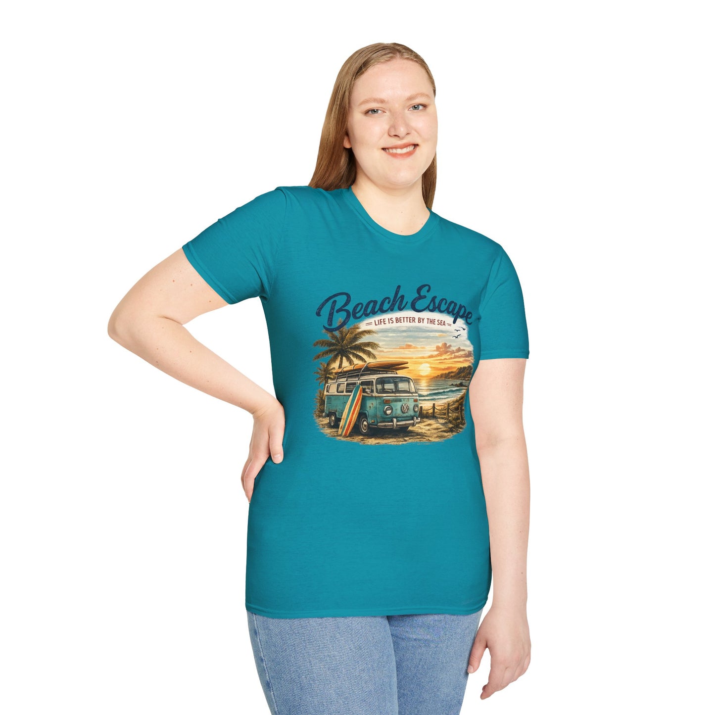 Beach Escape – Life Is Better By The Sea T-Shirt | Vintage Surf Van Beach Shirt | Summer Roadtrip Tee