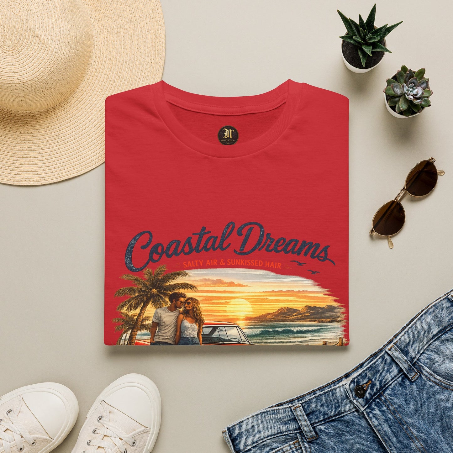 Coastal Dreams T-Shirt – Salty Air & Sunkissed Hair | Vintage Strand Oldtimer Paar Design | Sommer Shirt