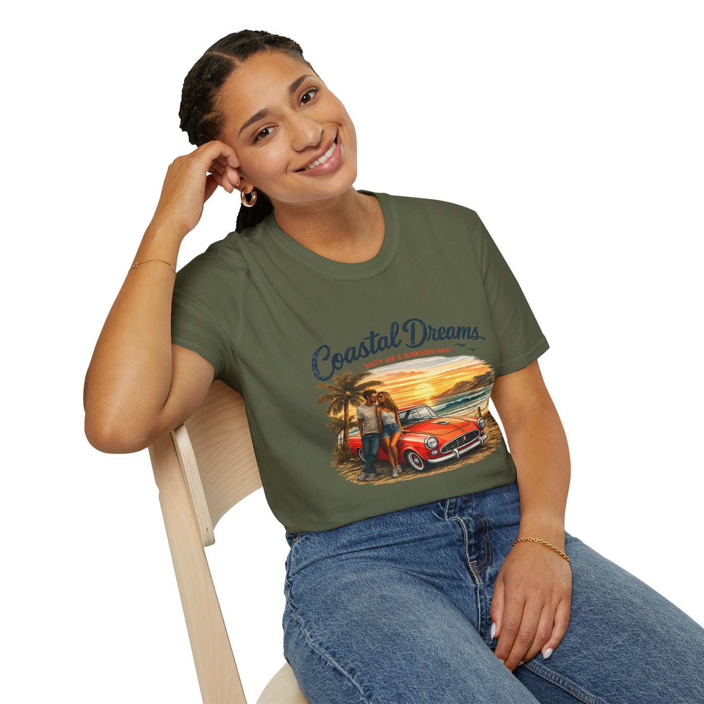 Coastal Dreams T-Shirt – Salty Air & Sunkissed Hair | Vintage Strand Oldtimer Paar Design | Sommer Shirt