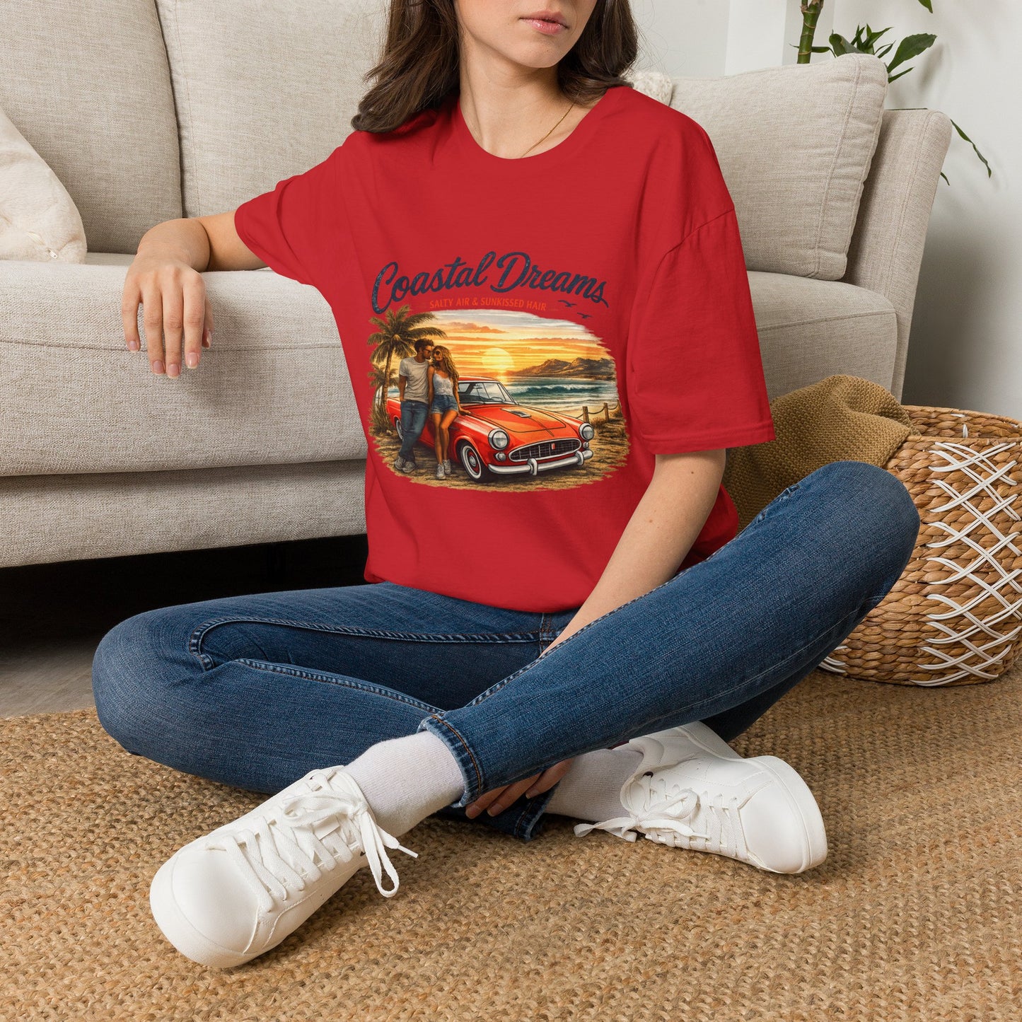 Coastal Dreams T-Shirt – Salty Air & Sunkissed Hair | Vintage Strand Oldtimer Paar Design | Sommer Shirt