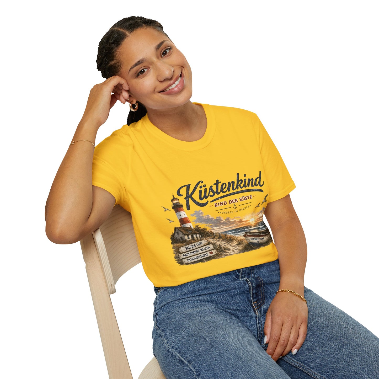Küstenkind T-Shirt – Kind der Küste | Nordsee im Herzen | Vintage Leuchtturm Strand Design | Maritimes Sommer Shirt
