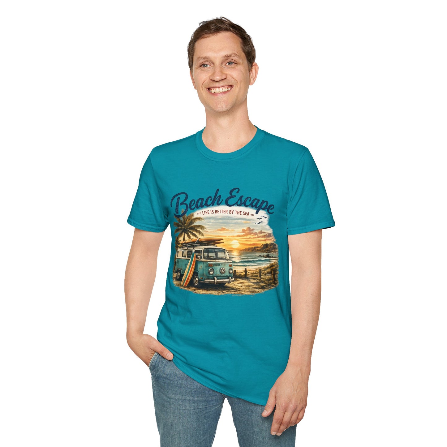Beach Escape – Life Is Better By The Sea T-Shirt | Vintage Surf Van Beach Shirt | Summer Roadtrip Tee