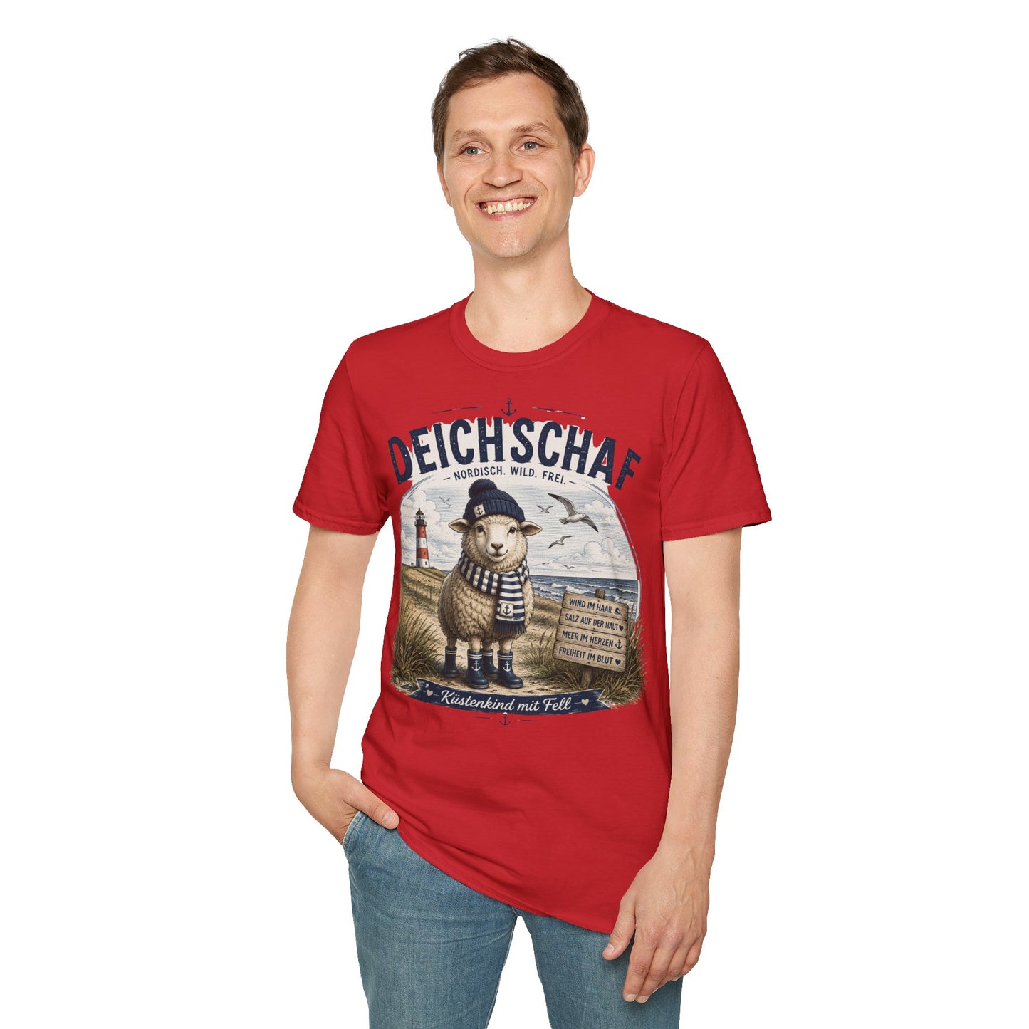 Deichschaf T-Shirt – Nordisch. Wild. Frei. | Maritimes Schaf für Nordsee- & Ostseefans