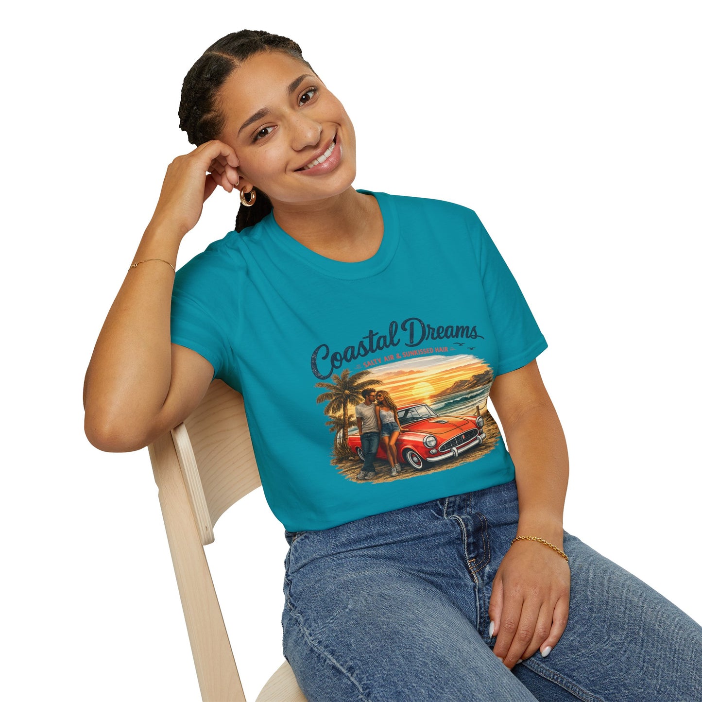 Coastal Dreams T-Shirt – Salty Air & Sunkissed Hair | Vintage Strand Oldtimer Paar Design | Sommer Shirt