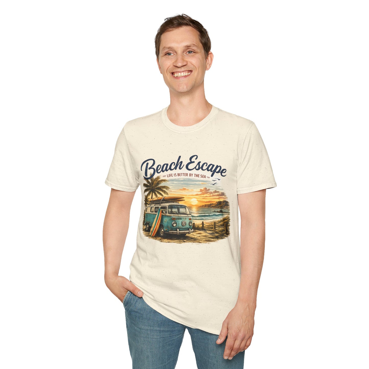 Beach Escape – Life Is Better By The Sea T-Shirt | Vintage Surf Van Beach Shirt | Summer Roadtrip Tee