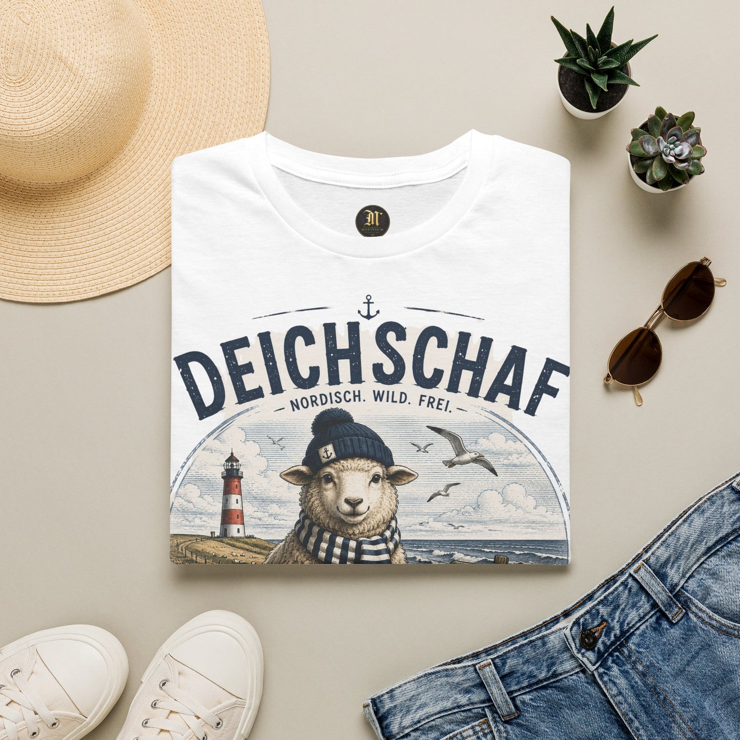 Deichschaf T-Shirt – Nordisch. Wild. Frei. | Maritimes Schaf für Nordsee- & Ostseefans