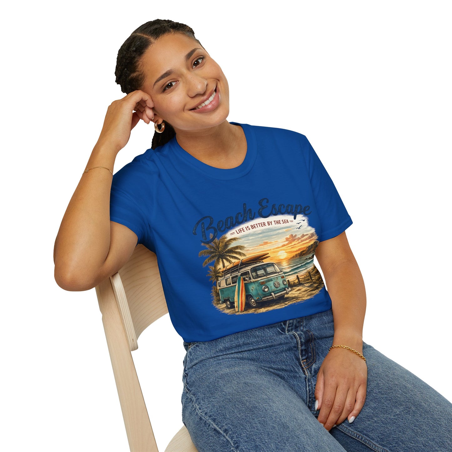 Beach Escape – Life Is Better By The Sea T-Shirt | Vintage Surf Van Beach Shirt | Summer Roadtrip Tee